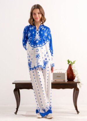 Royal Blue Motif Printed Kids Co-ord set K-3012