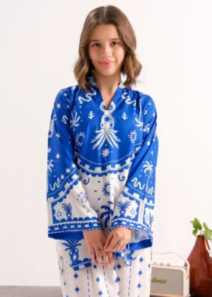 Royal Blue Motif Printed Kids Co-ord set K-3012