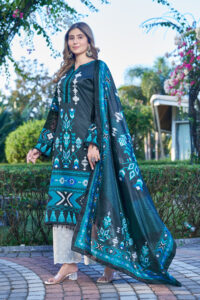 Teal Blue Printed Co-ord Set with Dupatta W-2136