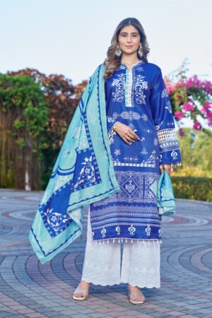 Royal Blue Printed Kurta Set with Aqua Dupatta W-2137 - 3XL(46)